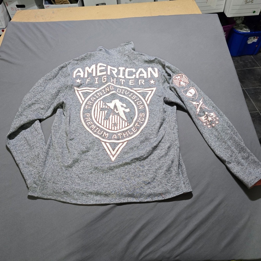 American Fighter Reversible Quarter Zip Mens xl Grey Graphic Pullover